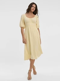 Short-Sleeves Scoop-Neck Empire Midi Dress