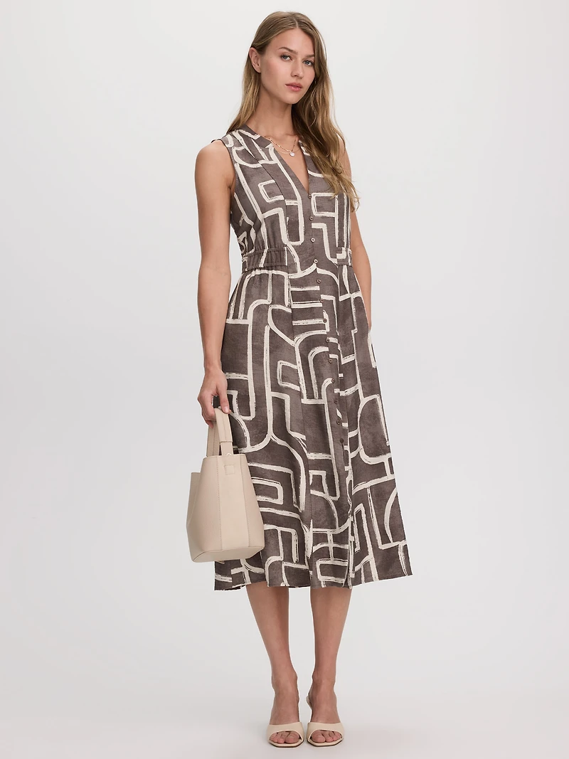 Robe chemise midi sans manches