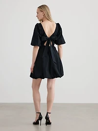 Short-Sleeve V-Neck Mini Dress with Bubble Hem