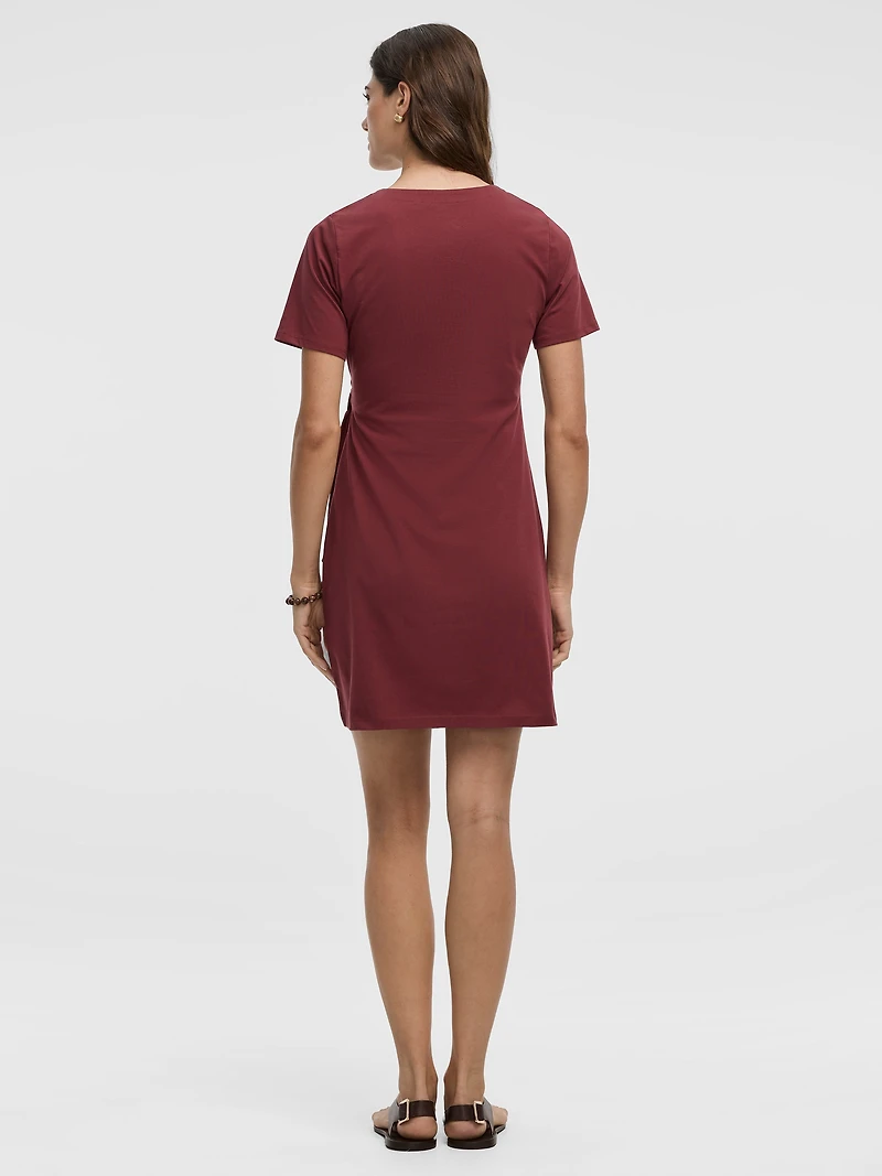 Short-Sleeve Fitted Dress with Knot Detail
