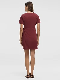 Short-Sleeve Fitted Dress with Knot Detail
