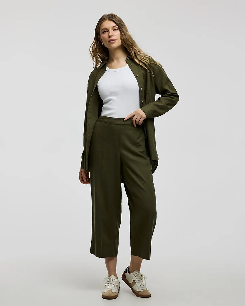 Cropped Wide-Leg Linen-Blend Pant