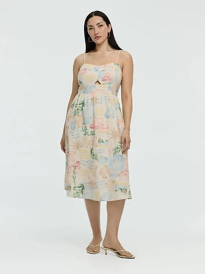 Sleeveless Midi Dress with Sweetheart Neckline