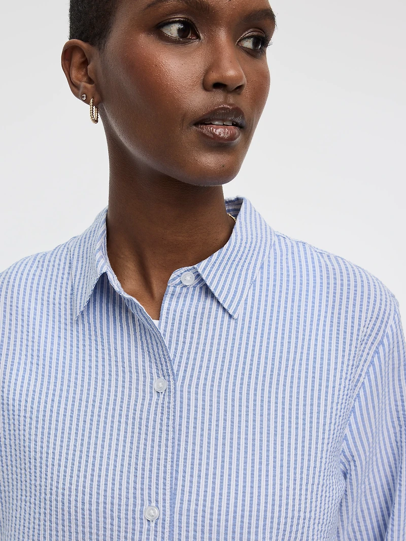 Blouse boutonnée gaufrée à manches longues
