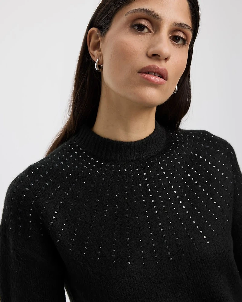 Long-Sleeve Mock-Neck Pullover with Rhinestones