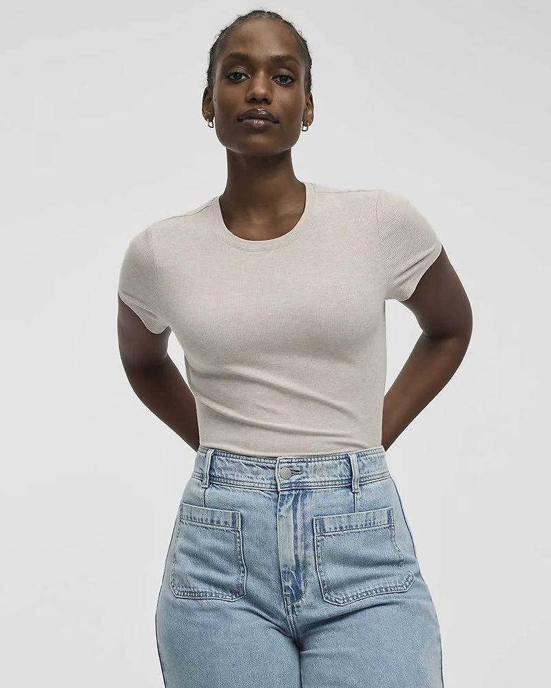 Ribbed Fitted Crew Neck T-Shirt - R Essentials