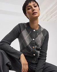 Long-Sleeve Crew-Neck Argyle Cardigan