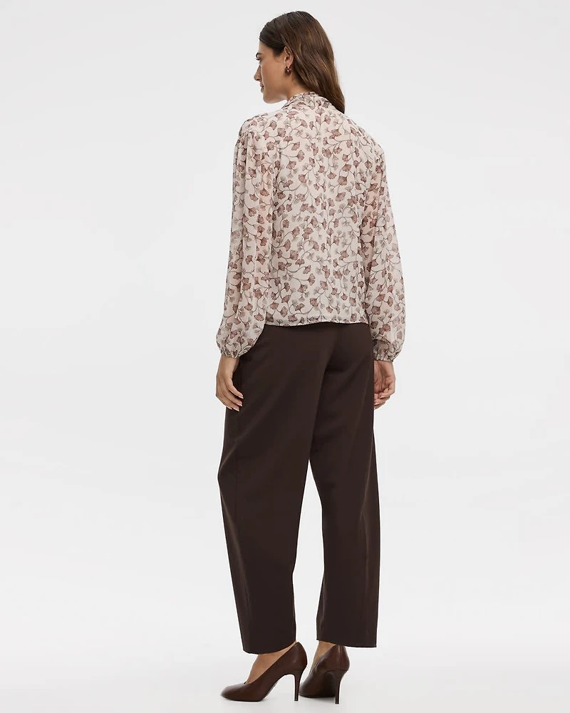 Long-Sleeve Blouse with Bow at Neckline