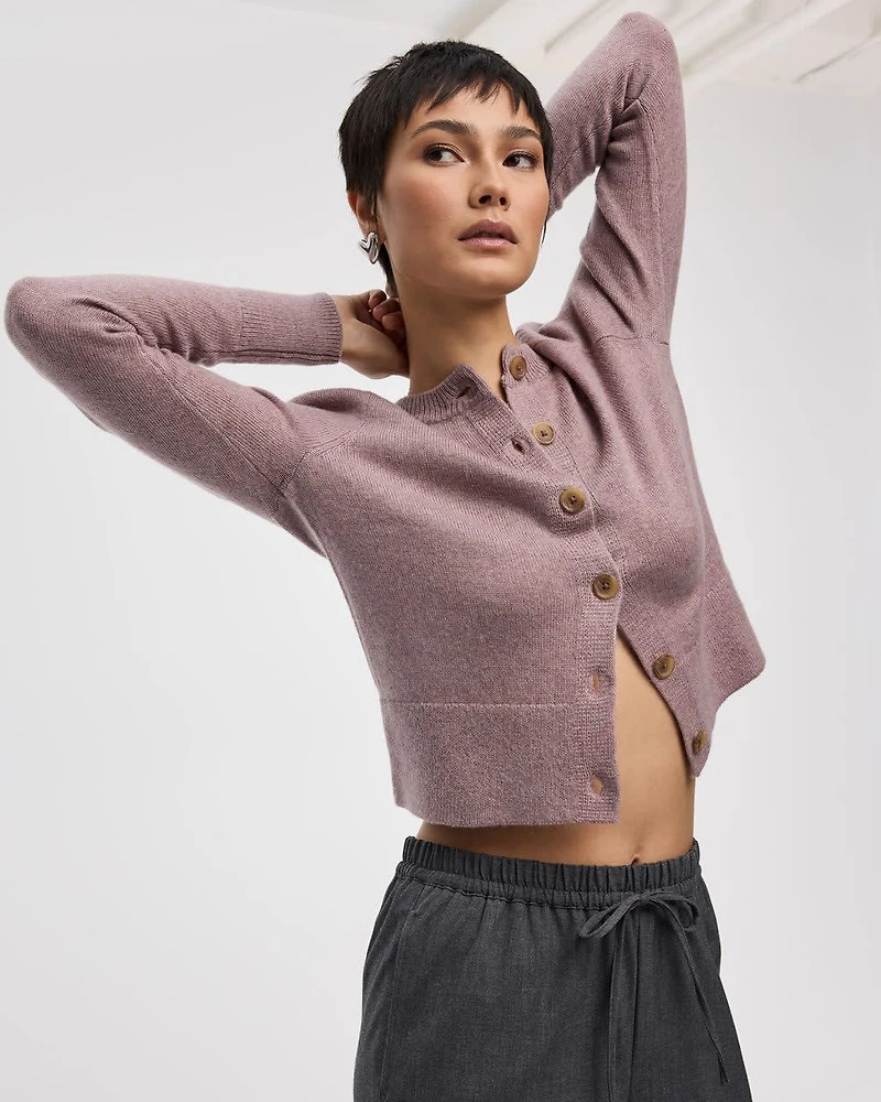 Cardigan à col rond en mélange de cachemire