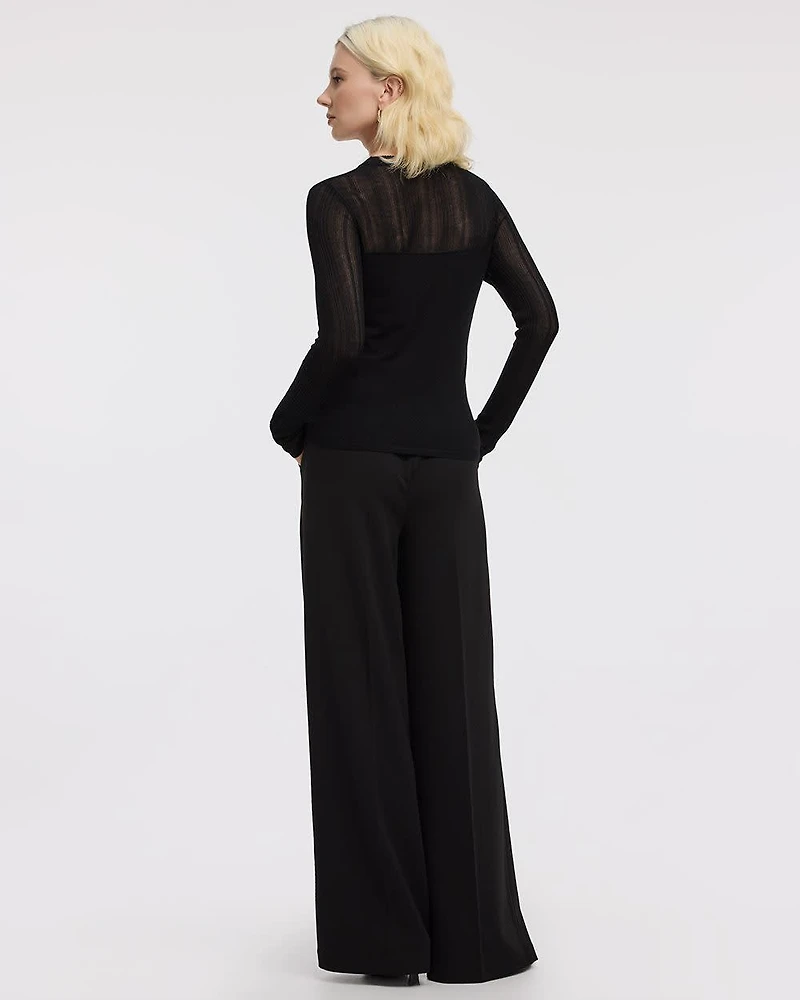 Long-Sleeve Crew-Neck Sweater with Sheer Yoke