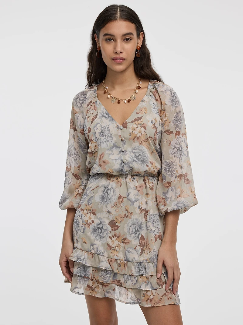 Long-Sleeve V-Neck Mini Dress