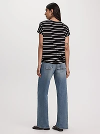 Striped Short-Dolman-Sleeve Boat-Neck T-Shirt