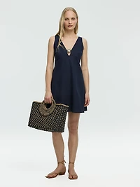 Sleeveless V-Neck Mini Dress with Seashell