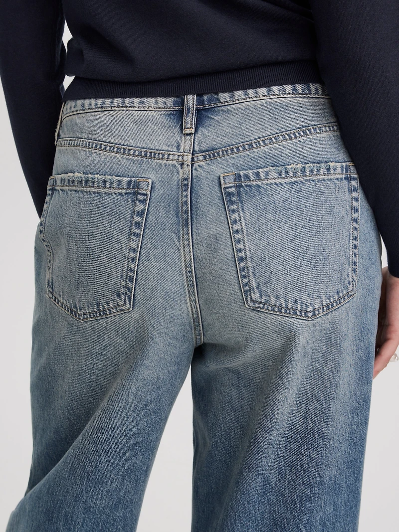 Jean à jambe large et taille haute élastique - Coupe Courbes