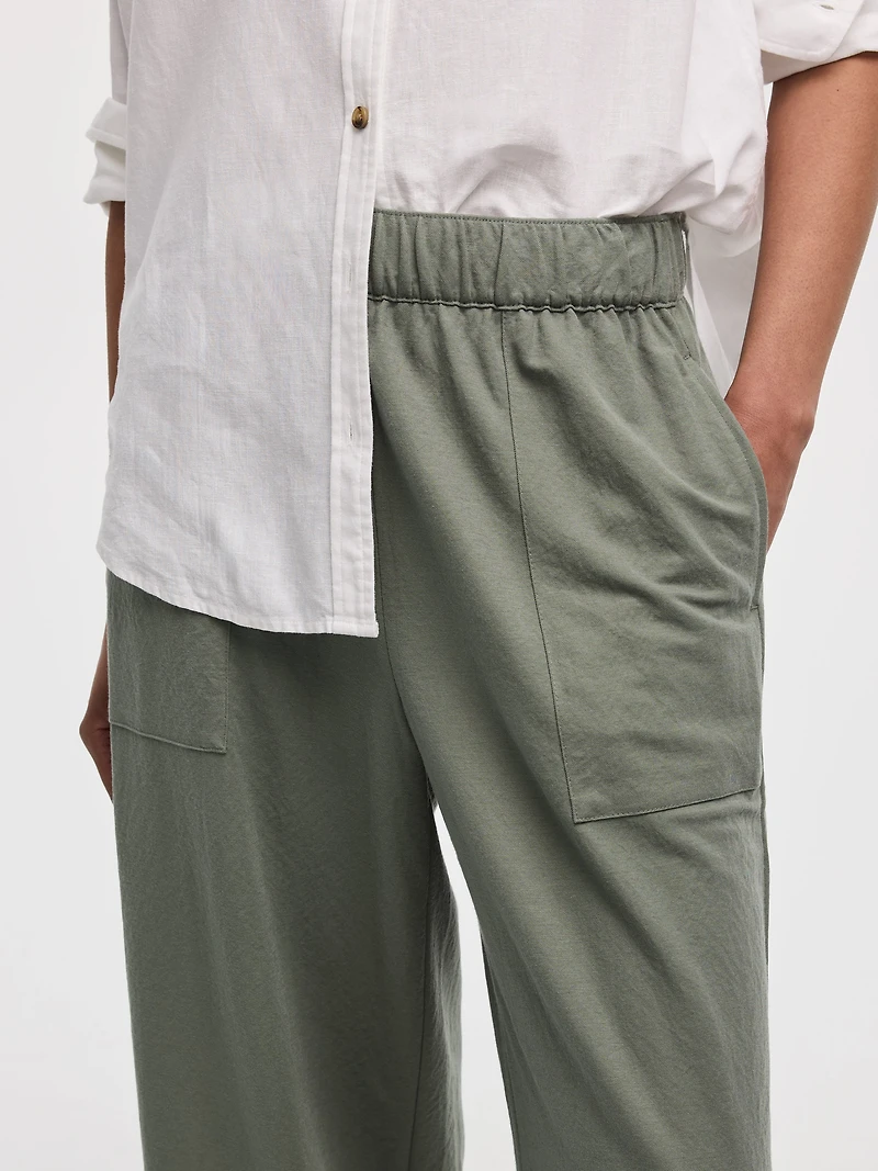 Wide-Leg High-Rise Pull-On Piqué Pant