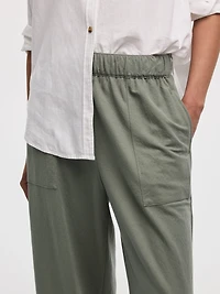 Wide-Leg High-Rise Pull-On Piqué Pant