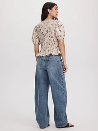Blouse en nid d'abeille à manches courtes bouffantes