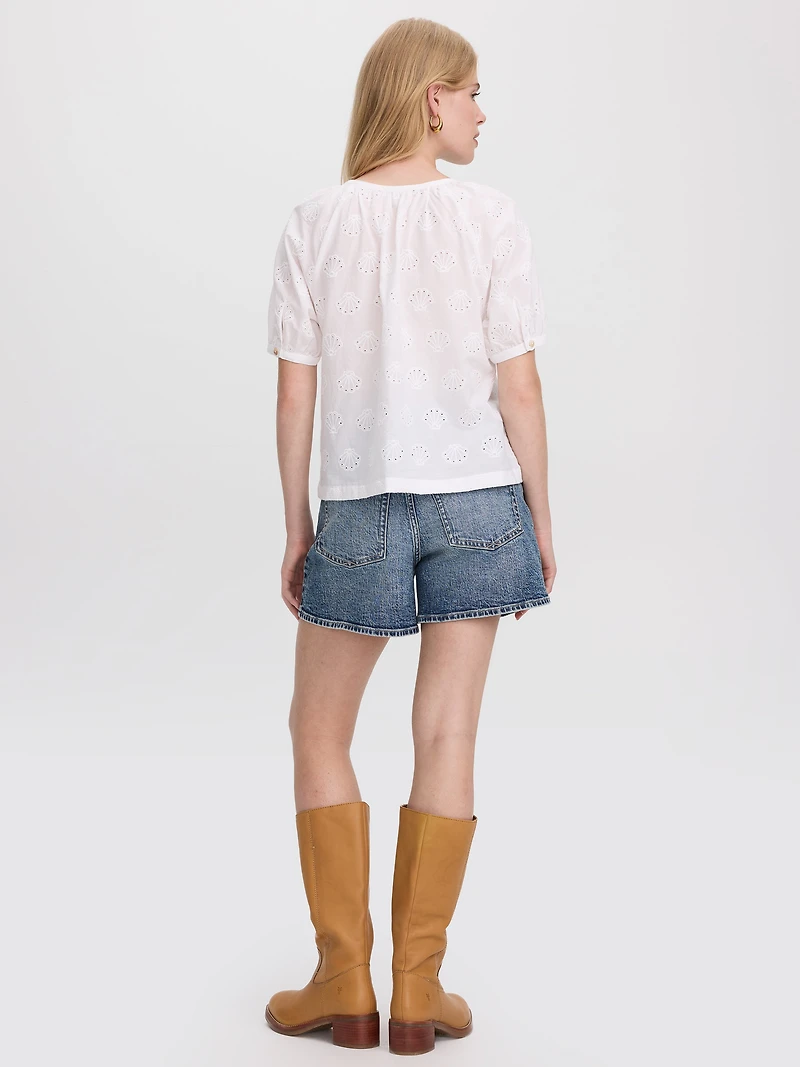Short-Sleeve Scoop-Neck Loose Blouse