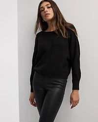 Long-Sleeve Boat-Neck Boxy Sweater with All-Over Sequins
