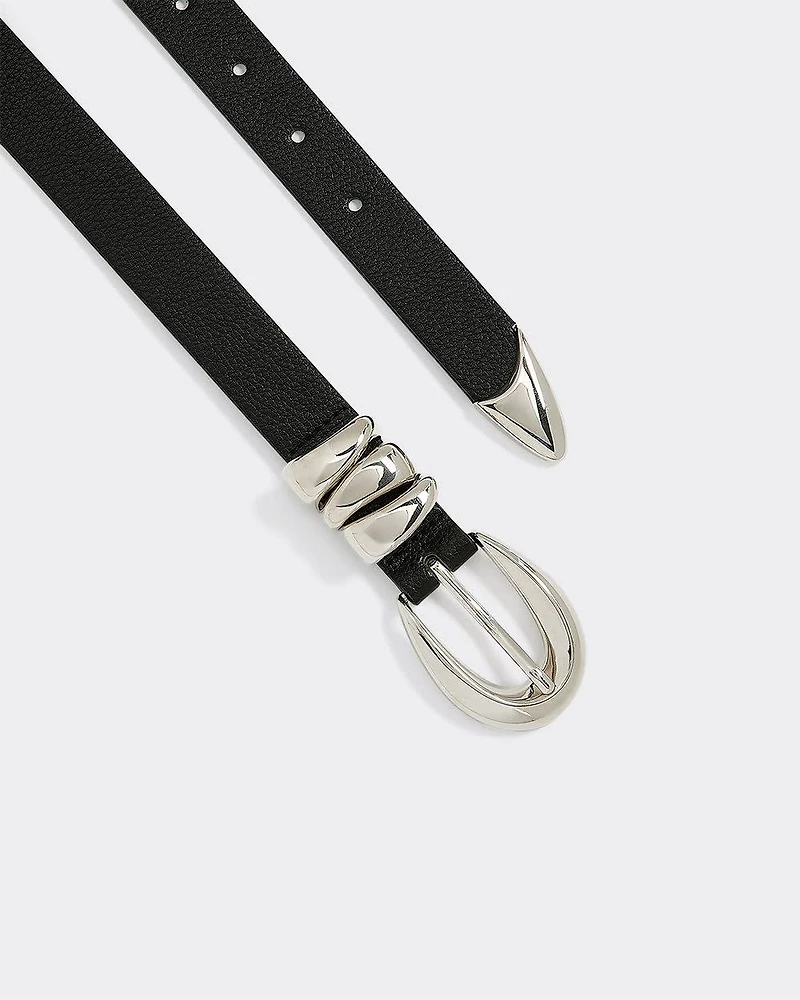 Faux-Leather Belt with Sculptural Buckle