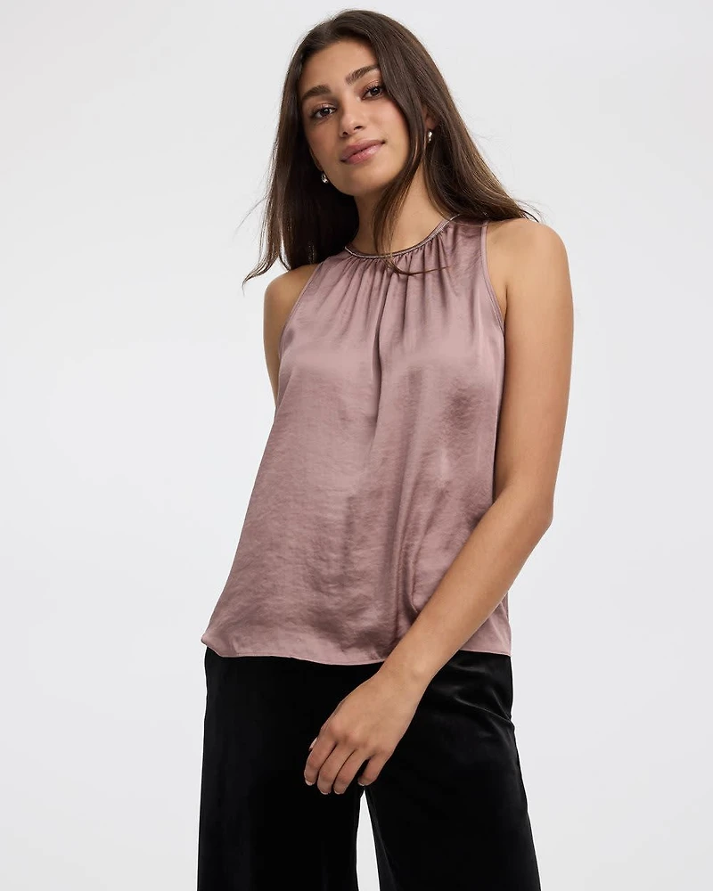 Sleeveless Blouse with Jewelled Trim