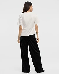 Short-Sleeve Crew-Neck Top with Cinched Waist