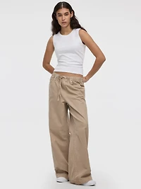Pull-On High-Rise Linen-Blend Pant