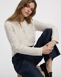 Cardigan à manches longues et col rond avec fleurs en soutache