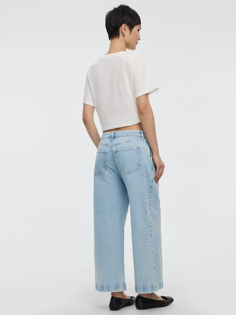 Jean court à jambe large et taille haute