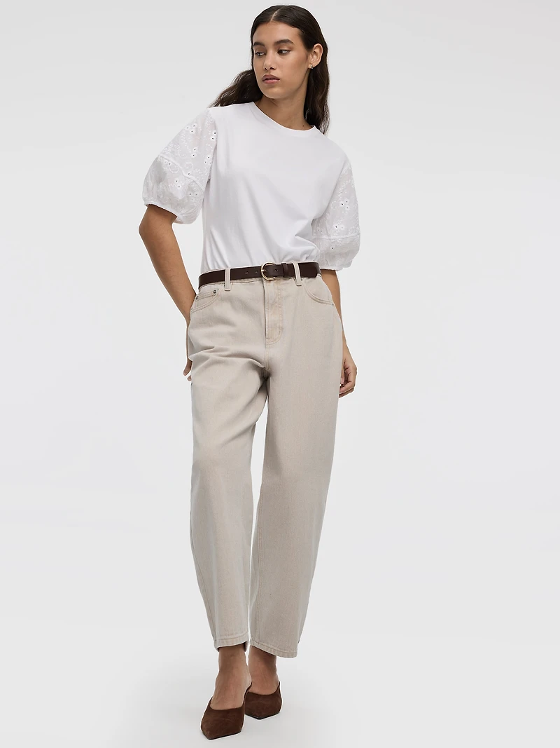 Haut bimatière à manches courtes bouffantes et col rond