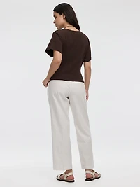 T-shirt rayé à manches courtes et col rond avec fronces latérales