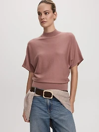 Pull avec laine mérinos à manches courtes et col montant