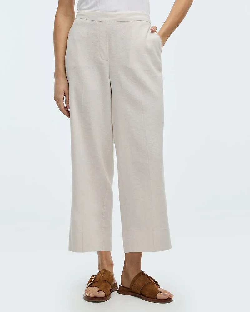 Cropped Wide-Leg Linen-Blend Pant - Petite