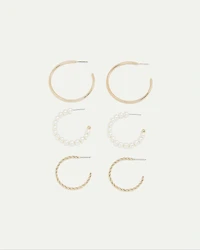 Pearl and Metal Hoops - 3 Pairs