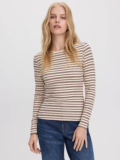 Striped Long-Sleeve Crew-Neck Ribbed T-Shirt - R Essentials