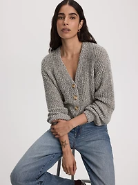 Long-Balloon-Sleeve V-Neck Cardigan