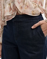 Pantalon en denim à jambe large et taille mi-haute