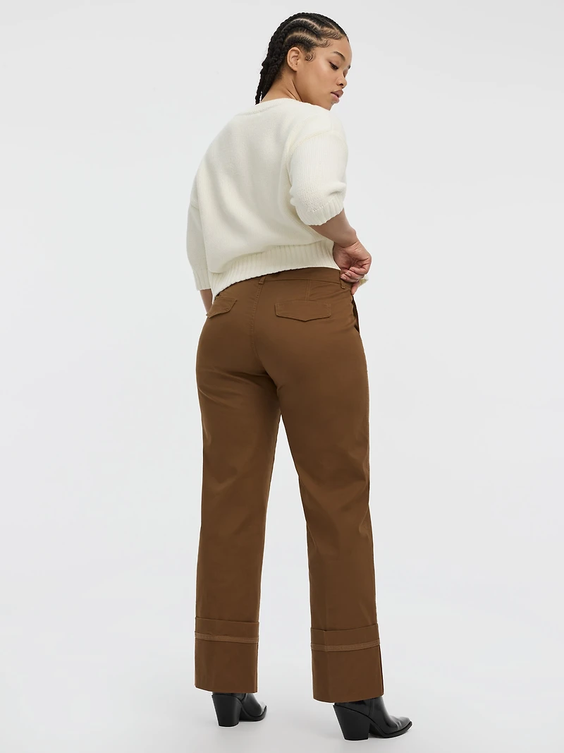 Mid-Rise Straight-Leg Cuffed Chino Pants