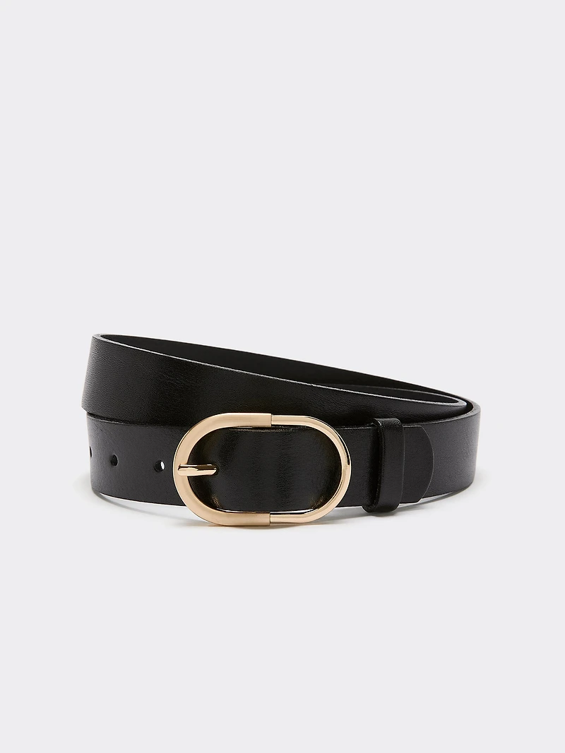Leather Belt with Oval Buckle