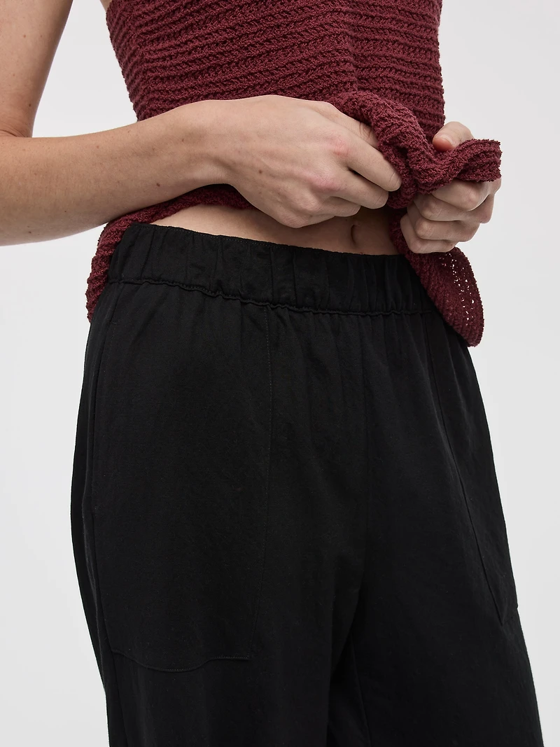Pantalon à enfiler jambe large et taille haute en tricot piqué
