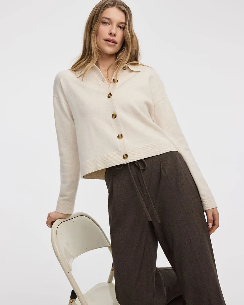 Long-Sleeve Polo Cardigan