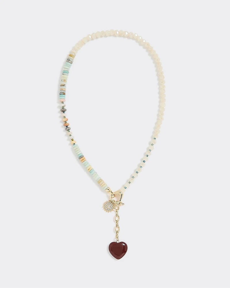 Beaded Necklace with Heart Pendant