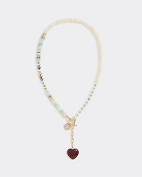 Beaded Necklace with Heart Pendant