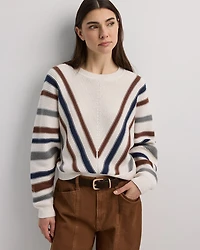 Striped Long-Dolman-Sleeve Crew-Neck Pullover