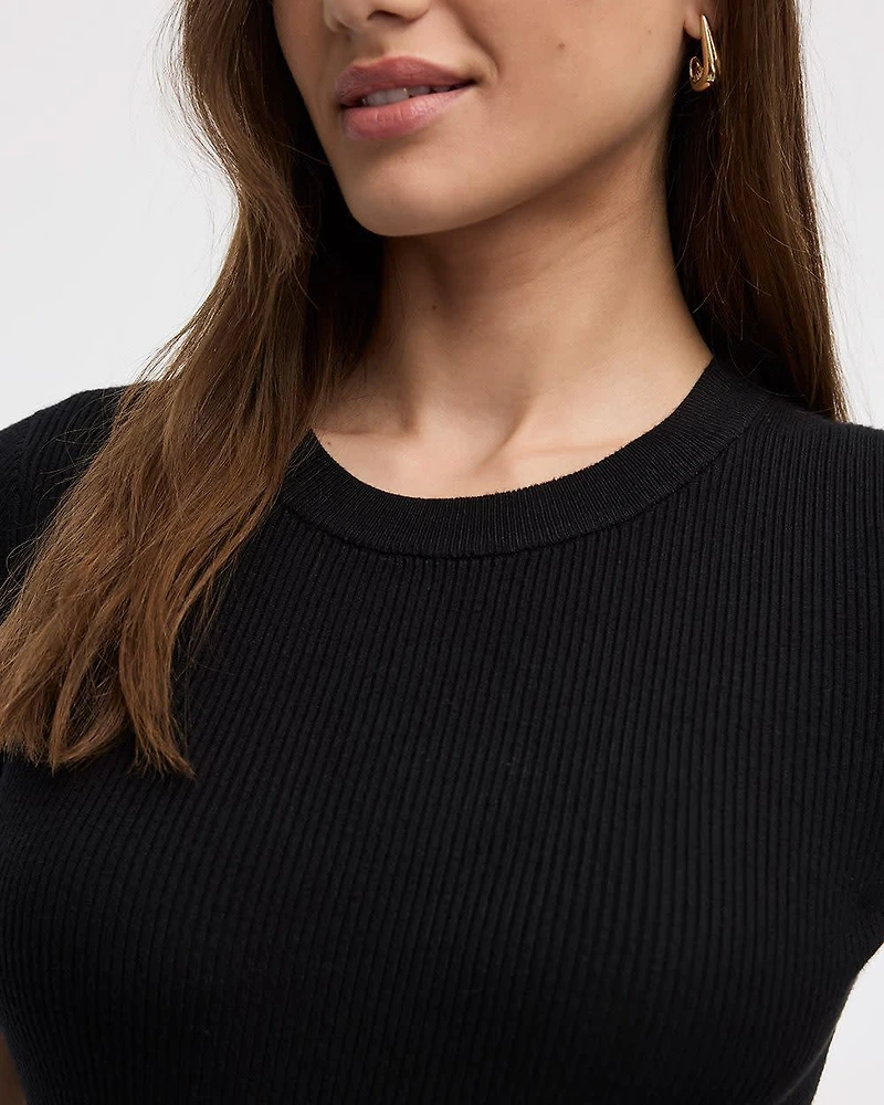 Short-Sleeve Crew-Neck Ribbed Sweater