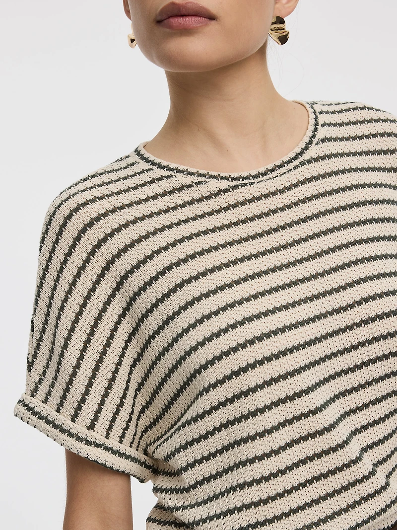 Striped Short-Dolman-Sleeve Crew-Neck Tee