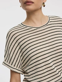 Striped Short-Dolman-Sleeve Crew-Neck Tee