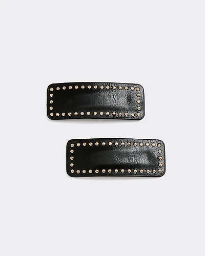 Studded Faux Leather Hair Clips - Set of 2