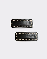 Studded Faux Leather Hair Clips - Set of 2