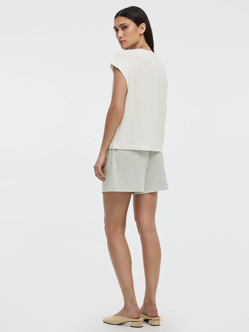 T-shirt en mélange de lin à manches très courtes et col rond